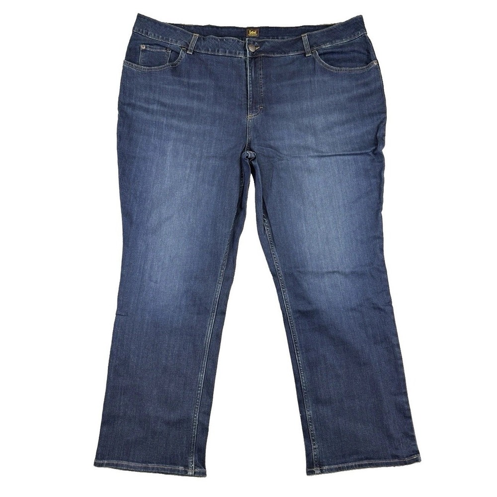 NWT Lee Plus Size Mid Rise Straight Dark Blue Denim Stretch Jeans 26W Everyday
